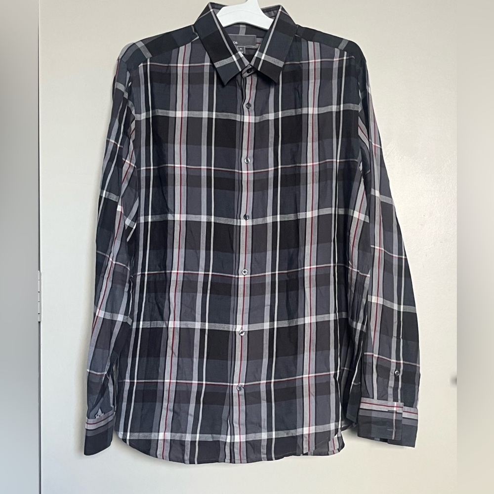 Vince Black and White Plaid Button Down Shirt Sz XL